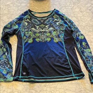Blue and Green Paisley Long Sleeve Rashguard